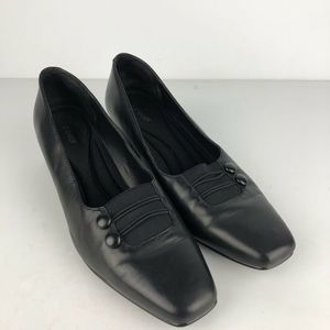Liz Baker  Black Leather Pumps Slip On Shoes 9M